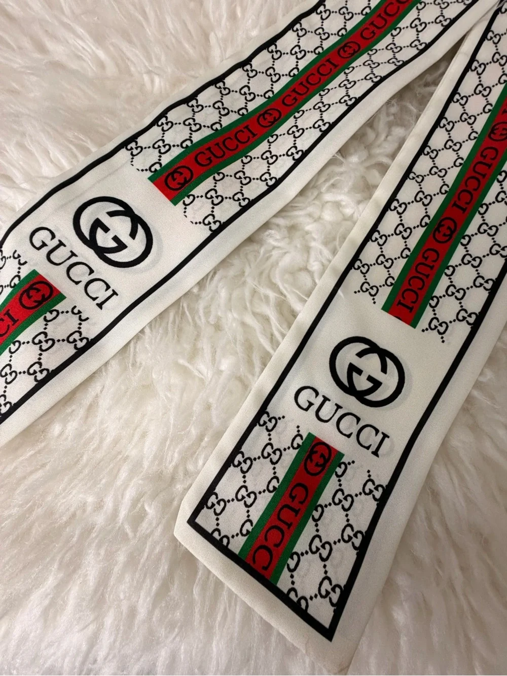 White Silk Logo Web Stripe Skinny Scarf